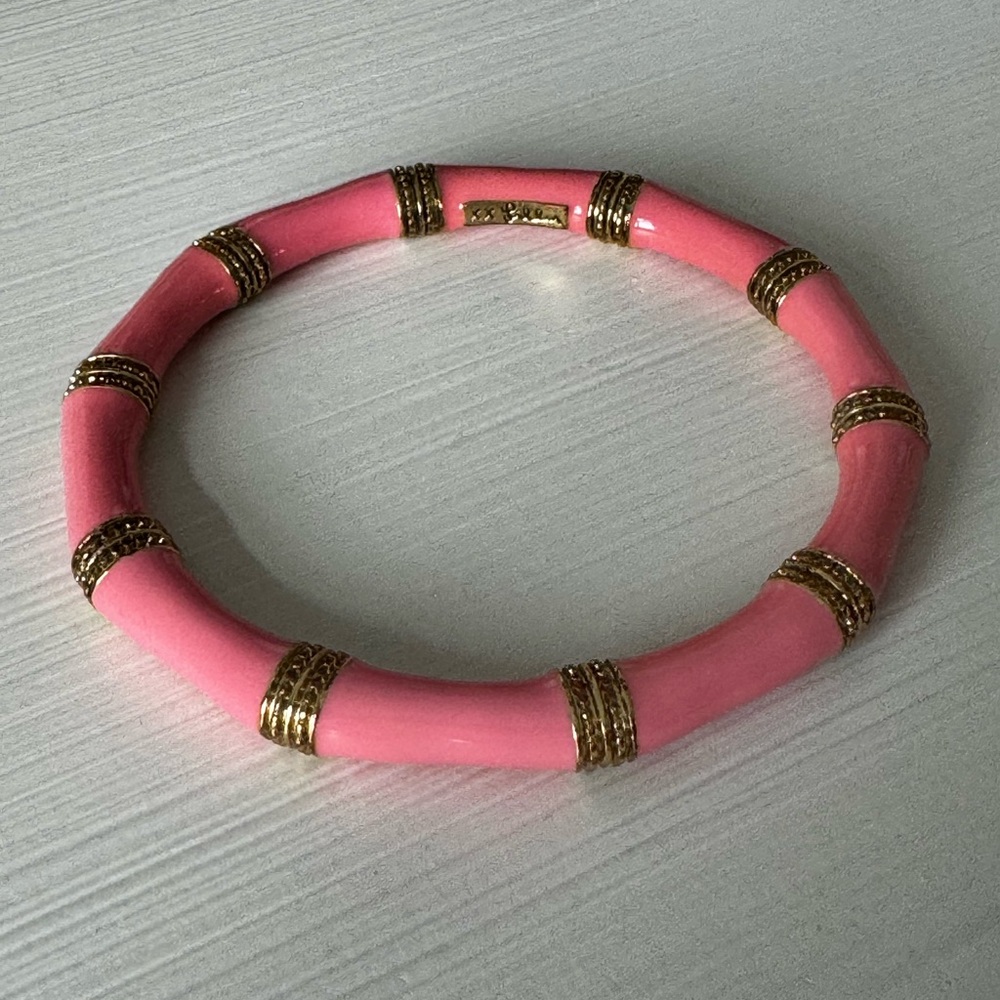 Lilly Pulitzer Pink Enamel & Gold Bangle Bracelet - Picture 2 of 4